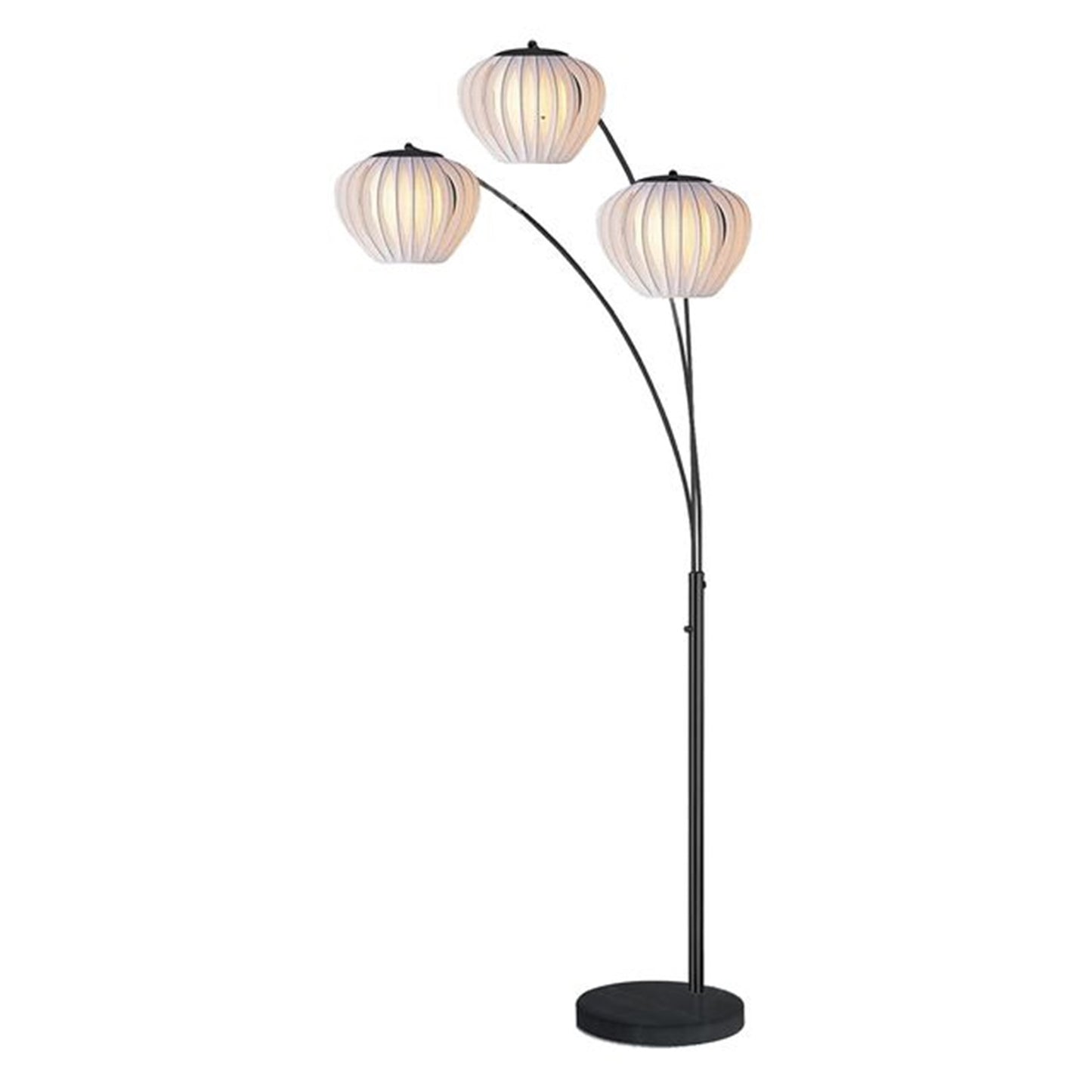 Nova California Bloom 3-Light Arc Lamp | Mid-Century Black Nickel and White Satin Shades | Living Room & Lounge | 40 x 72 x 93 in | Model 2310799BN