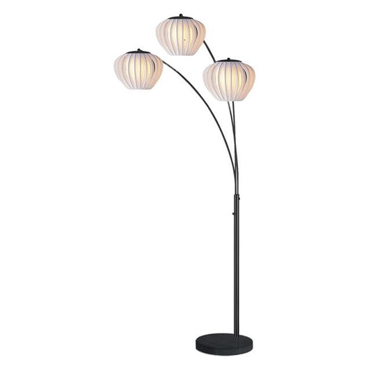 Nova California Bloom 3-Light Arc Lamp | Mid-Century Black Nickel and White Satin Shades | Living Room & Lounge | 40 x 72 x 93 in | Model 2310799BN