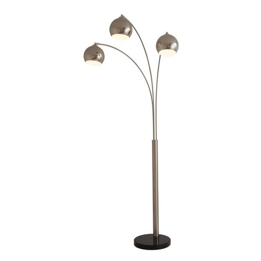 Nova California Triplet 40in 3-Light Arc Floor Lamp | Mid-Century Satin Nickel Iron Shade | Living Room & Reading | 85 in H | Model 2310800SN