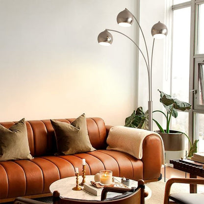 Nova California Triplet 40in 3-Light Arc Floor Lamp | Mid-Century Satin Nickel Iron Shade | Living Room & Reading | 85 in H | Model 2310800SN