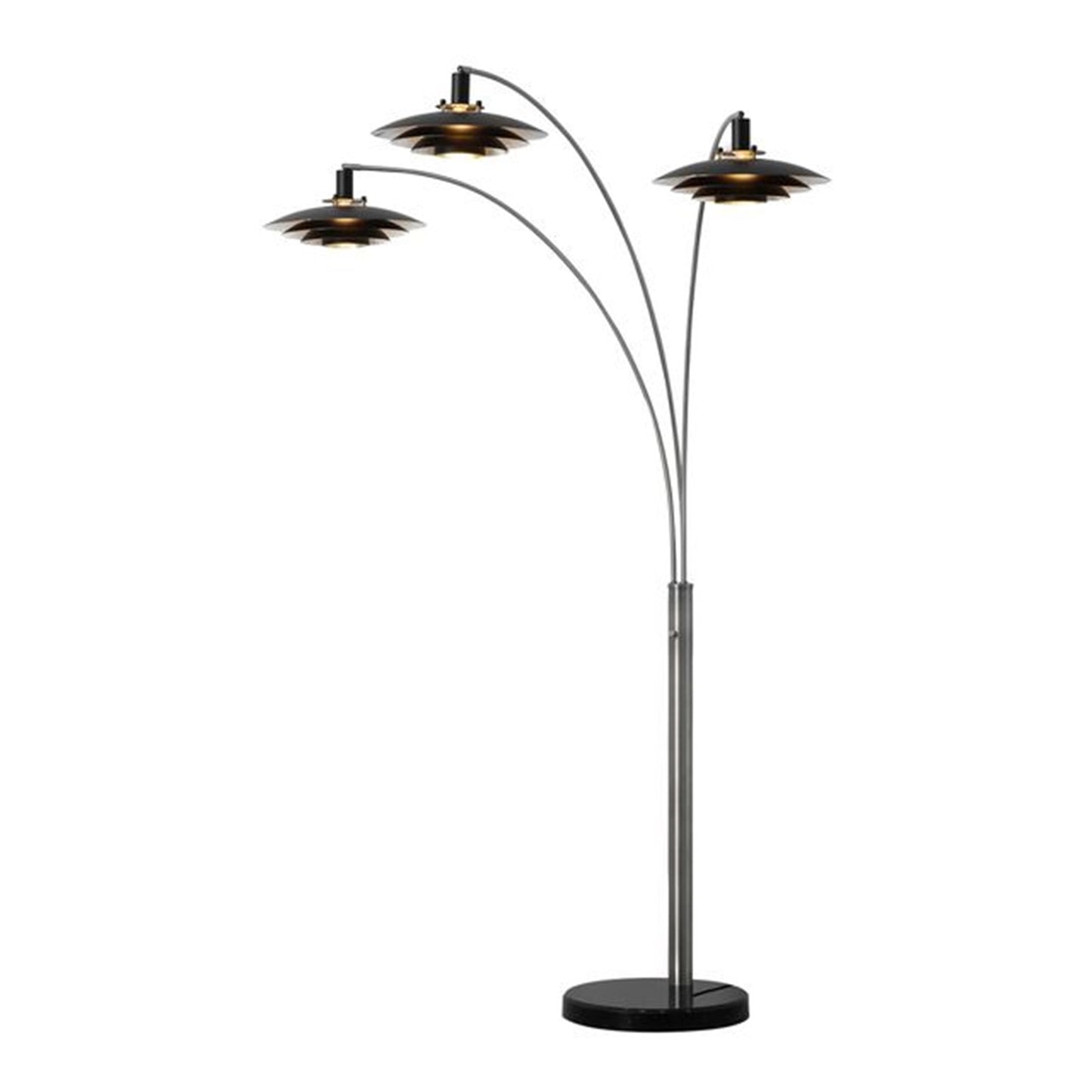 Nova California Rancho Mirage 3-Light Arc Floor Lamp | Mid-Century Antique Nickel and Matte Black Aluminum Shades | Living Room & | Model 2310824SN