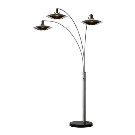 Nova California Rancho Mirage 3-Light Arc Floor Lamp | Mid-Century Antique Nickel and Matte Black Aluminum Shades | Living Room & | Model 2310824SN