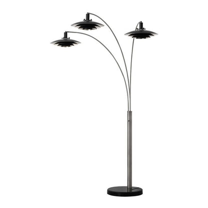 Nova California Rancho Mirage 3-Light Arc Floor Lamp | Mid-Century Antique Nickel and Matte Black Aluminum Shades | Living Room & | Model 2310824SN