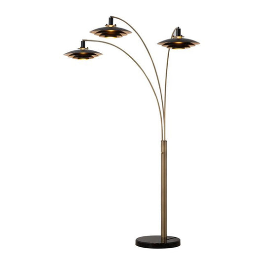Nova California Rancho Mirage 3-Light Arc Floor Lamp | Mid-Century Weathered Brass and Matte Black Aluminum Shades | Living Room & | Model 2310824WB