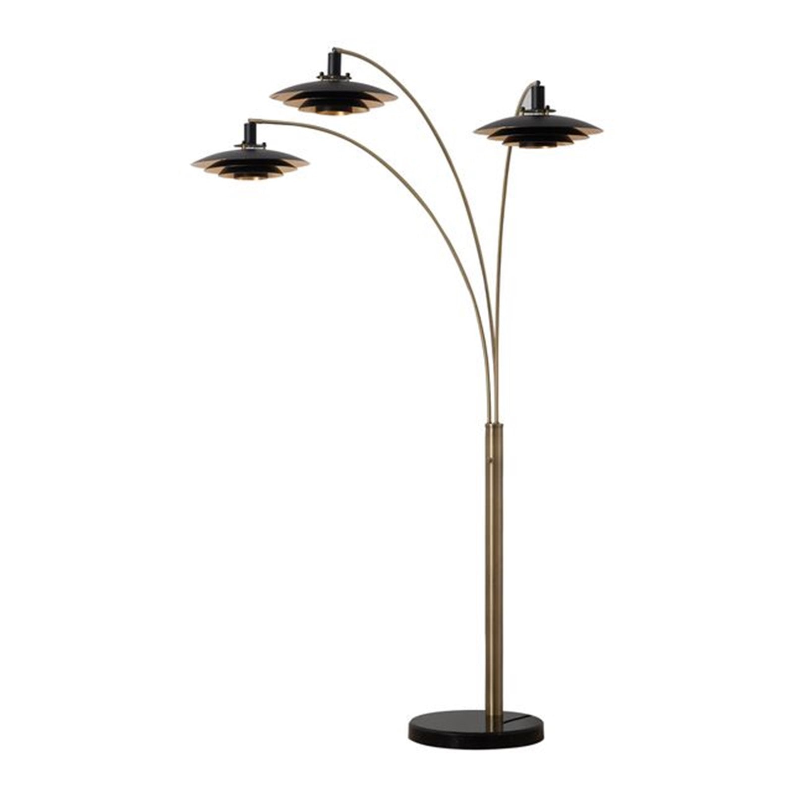 Nova California Rancho Mirage 3-Light Arc Floor Lamp | Mid-Century Weathered Brass and Matte Black Aluminum Shades | Living Room & | Model 2310824WB