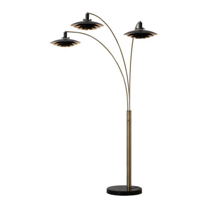Nova California Rancho Mirage 3-Light Arc Floor Lamp | Mid-Century Weathered Brass and Matte Black Aluminum Shades | Living Room & | Model 2310824WB