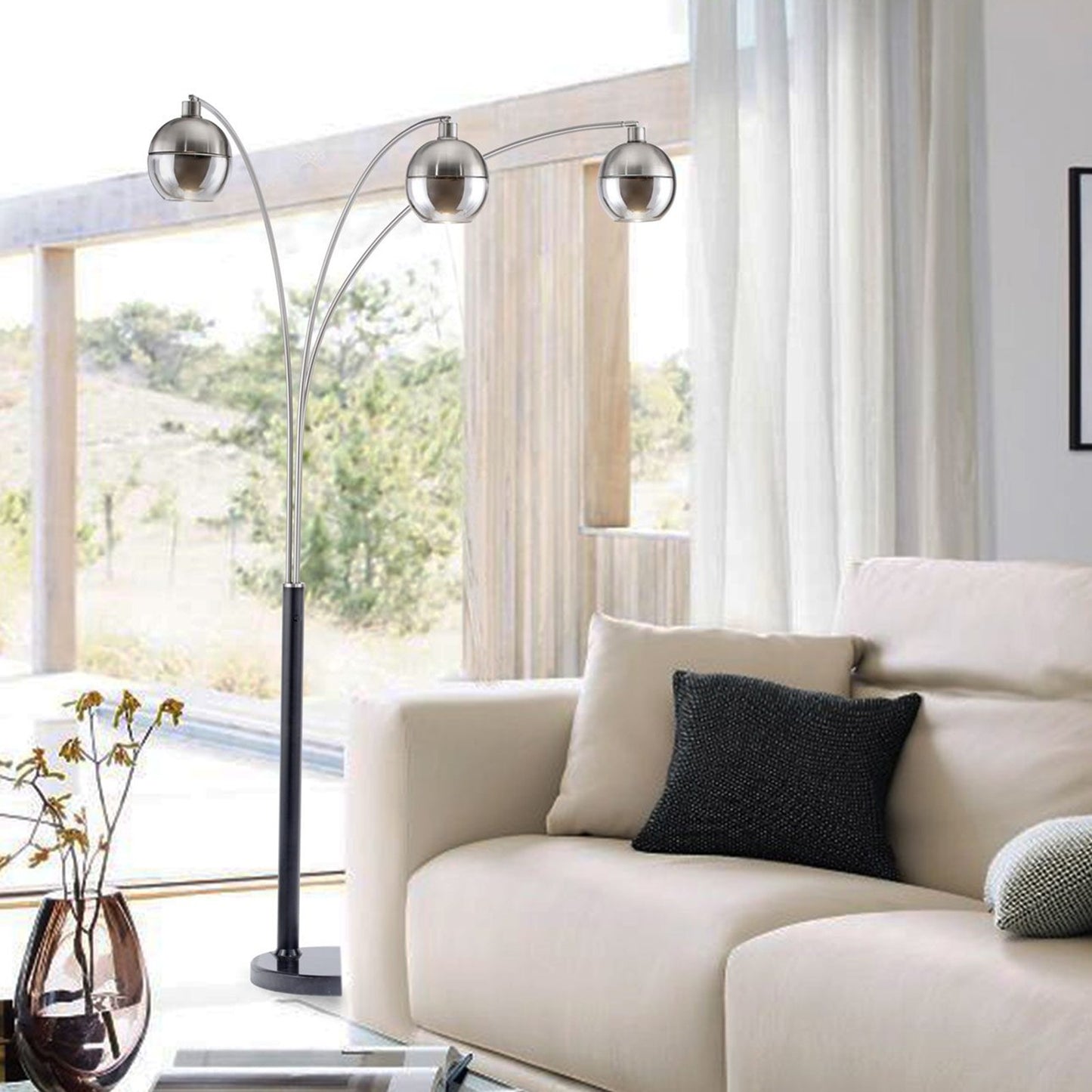 Nova California Orson 3-Light Arc Floor Lamp | Modern Matte Black and Brushed Nickel Glass | Living Room & Den Overhead Light | 84 in | Model 2311062