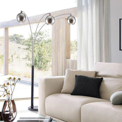 Nova California Orson 3-Light Arc Floor Lamp | Modern Matte Black and Brushed Nickel Glass | Living Room & Den Overhead Light | 84 in | Model 2311062