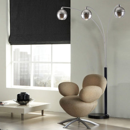 Nova California Orson 3-Light Arc Floor Lamp | Modern Matte Black and Brushed Nickel Glass | Living Room & Den Overhead Light | 84 in | Model 2311062