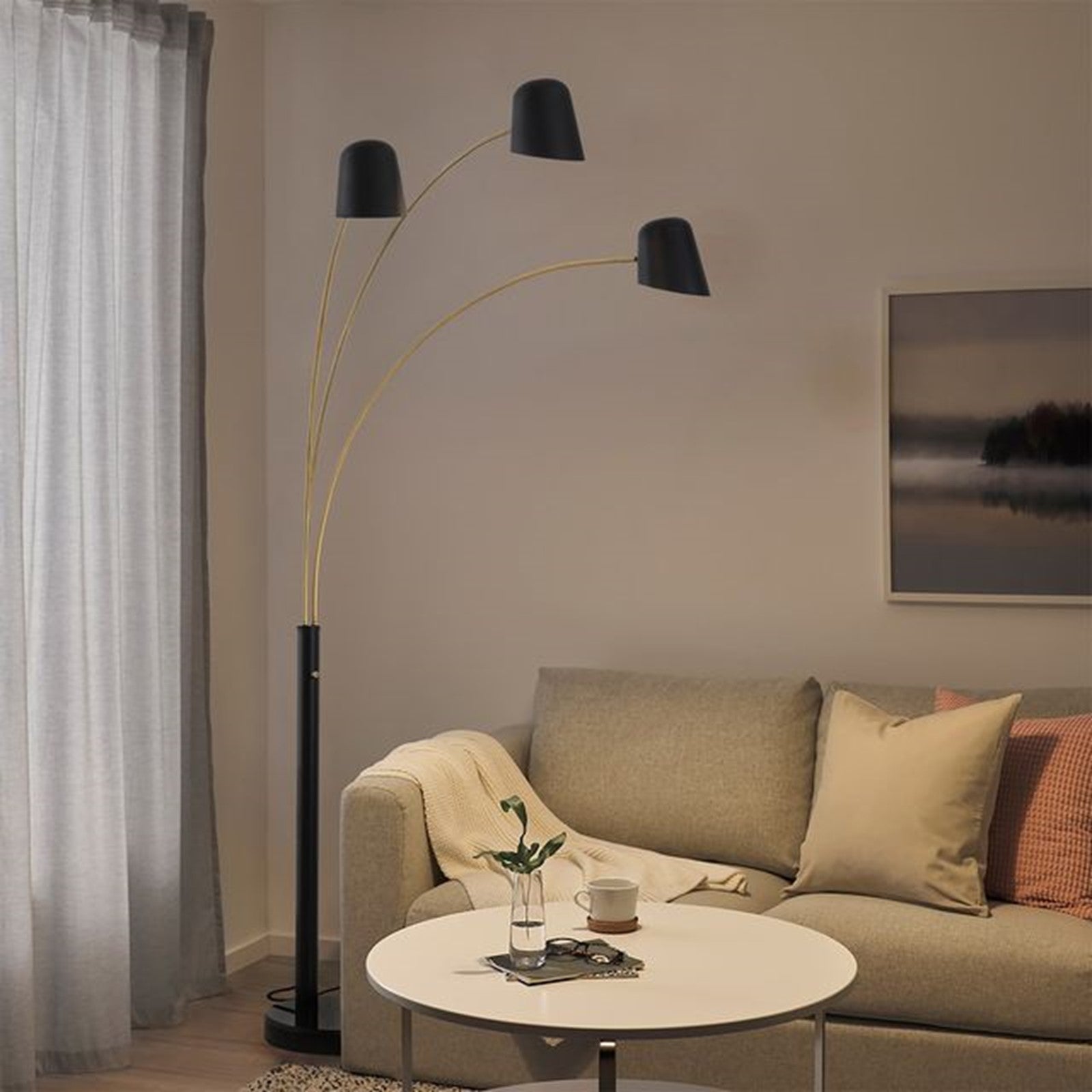 Nova California Culver 86in 3-Light Arc Floor Lamp | Modern Matte Black and Weathered Brass Steel | Living Room & Den Overhead | Model 2311589MB
