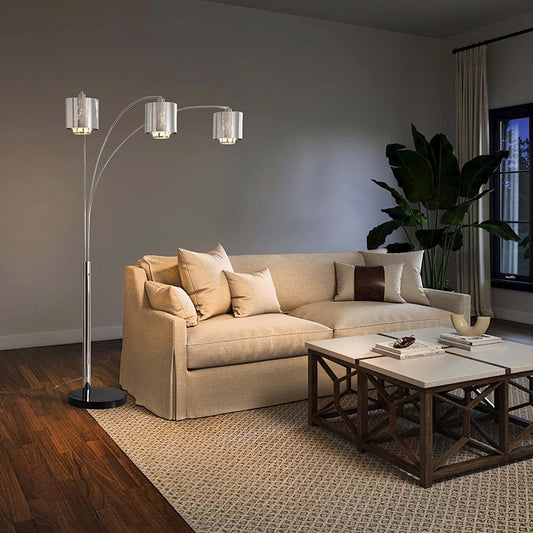 Nova California Marilyn 90in 3-Light Arc Floor Lamp | Glam Chrome and Crystal | Living Room & Dining Room | 51 x 48 x 90 in | Model 23263CH