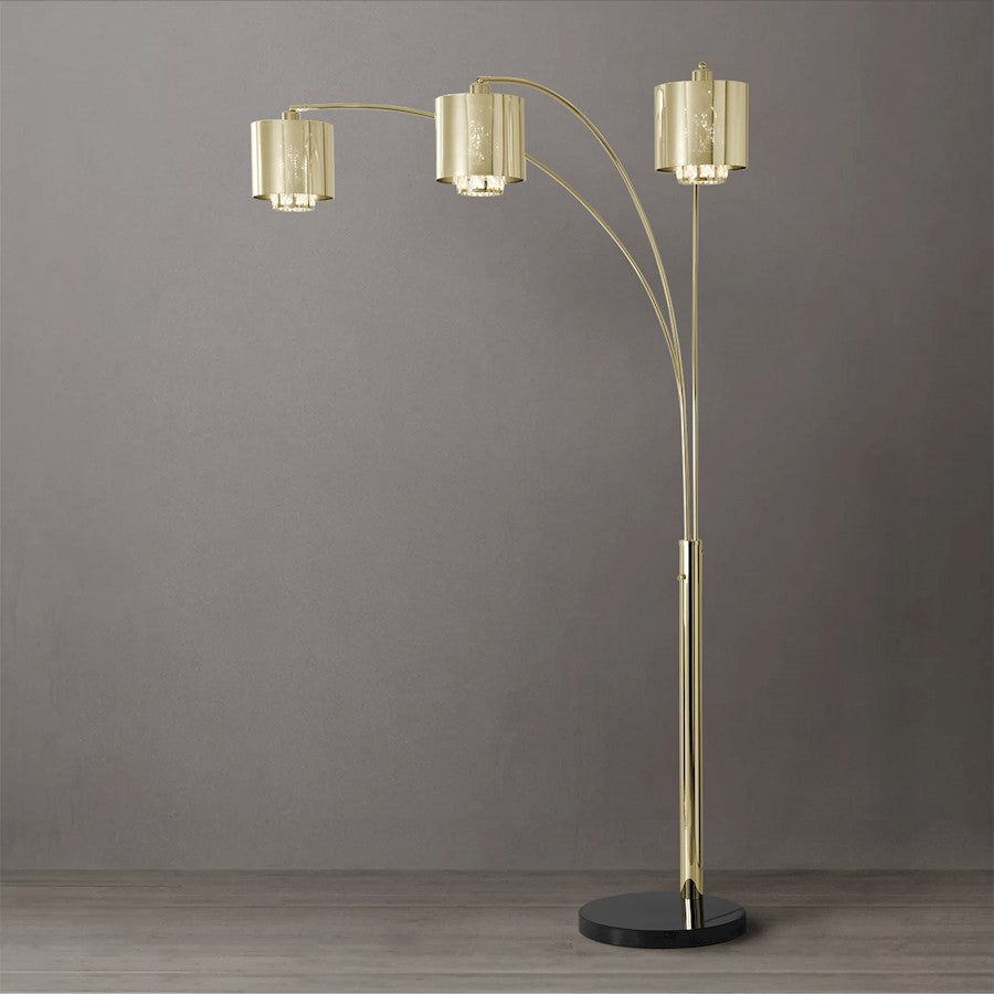 Nova California Marilyn 90in 3-Light Arc Floor Lamp | Glam Weathered Brass and Crystal Shade | Living Room & Bedroom | 51 x 48 x 90 in | Model 23263WB