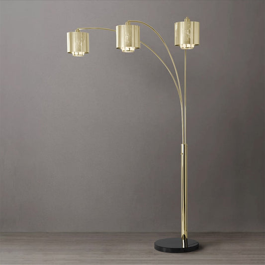 Nova California Marilyn 90in 3-Light Arc Floor Lamp | Glam Weathered Brass and Crystal Shade | Living Room & Bedroom | 51 x 48 x 90 in | Model 23263WB
