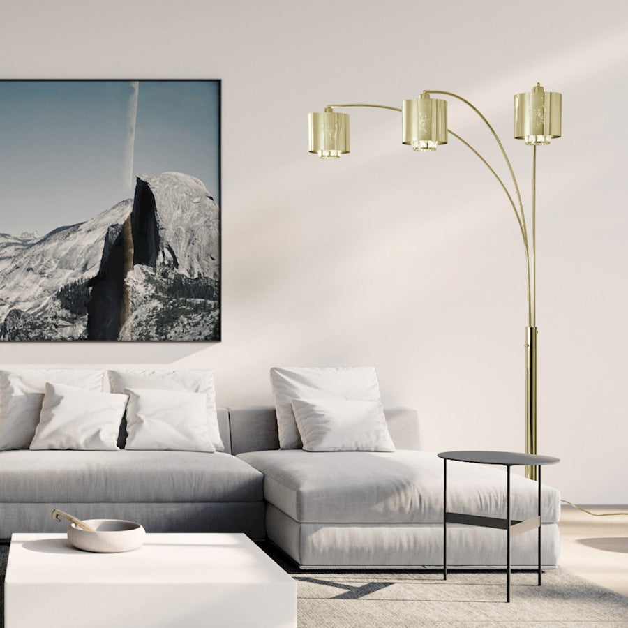 Nova California Marilyn 90in 3-Light Arc Floor Lamp | Glam Weathered Brass and Crystal Shade | Living Room & Bedroom | 51 x 48 x 90 in | Model 23263WB