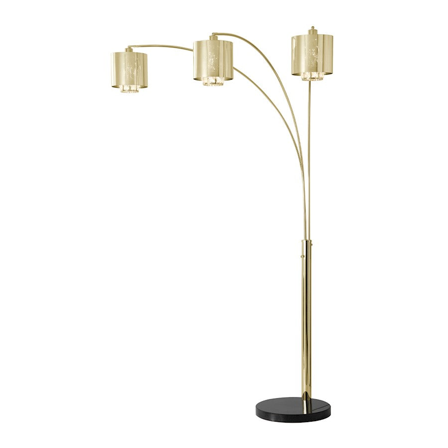 Nova California Marilyn 90in 3-Light Arc Floor Lamp | Glam Weathered Brass and Crystal Shade | Living Room & Bedroom | 51 x 48 x 90 in | Model 23263WB