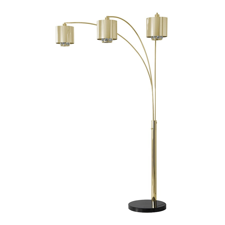 Nova California Marilyn 90in 3-Light Arc Floor Lamp | Glam Weathered Brass and Crystal Shade | Living Room & Bedroom | 51 x 48 x 90 in | Model 23263WB