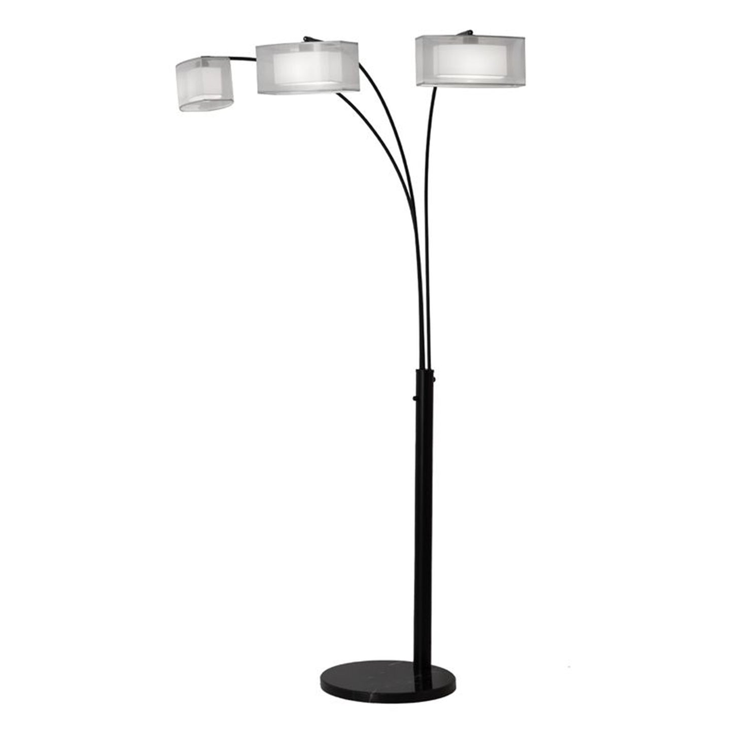 Nova California Amarillo 84in 3-Light Arc Floor Lamp | Mid-Century Matte Black and White Organza | Living Room | 48 x 36 x 84 in | Model 234349BN