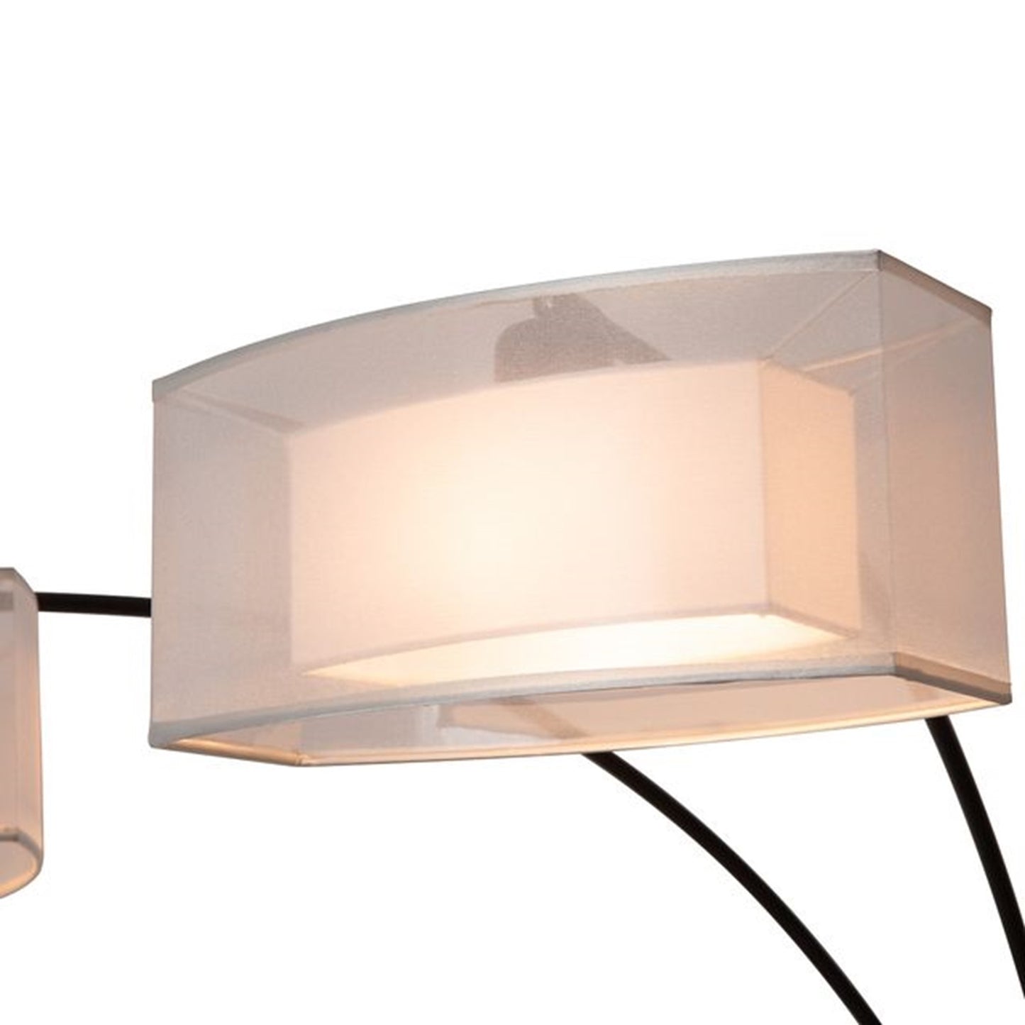 Nova California Amarillo 84in 3-Light Arc Floor Lamp | Mid-Century Matte Black and White Organza | Living Room | 48 x 36 x 84 in | Model 234349BN