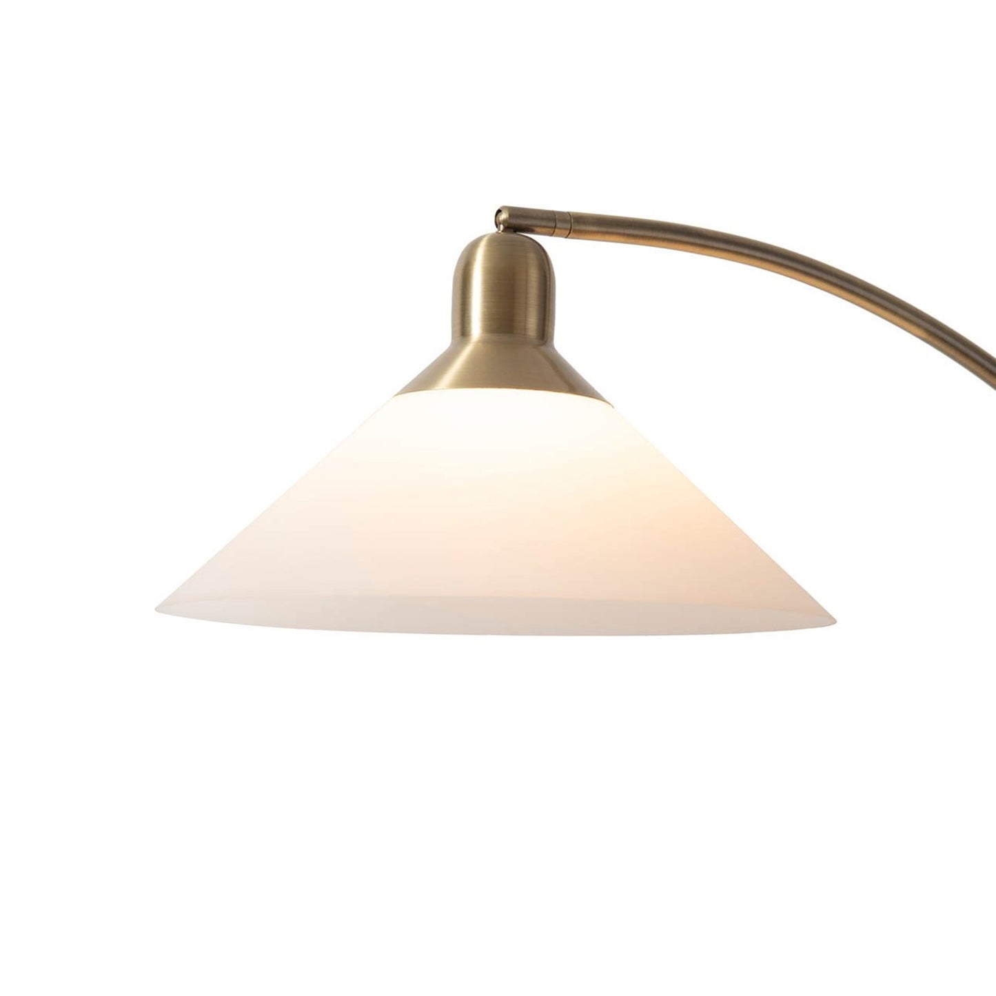 Nova California Melmar Chairside Arc Floor Lamp | Mid-Century Weathered Brass and Dark Brown Wood with White Lucite Shade | Living | Model 26265WB