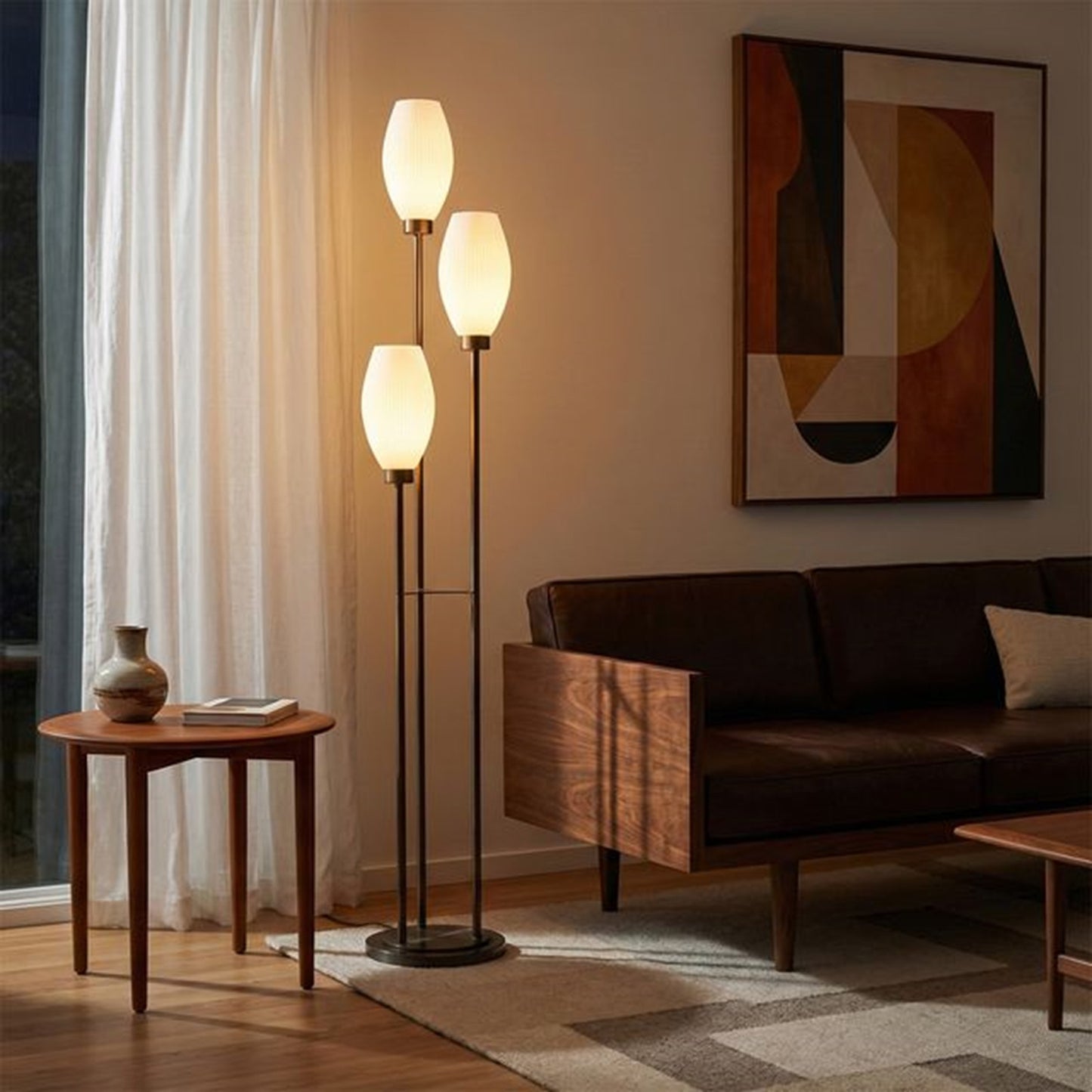 Nova California Willows 71in 3-Light Floor Lamp | Mid-Century Matte Black Steel and Frosted Glass | Living Room & Reading Nook | Model 2710798MB