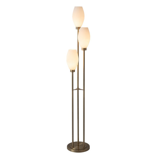 Nova California Willows 71in 3-Light Floor Lamp | Mid-Century Modern Weathered Brass and White Glass | Living Room Corner & Reading | Model 2710798WB