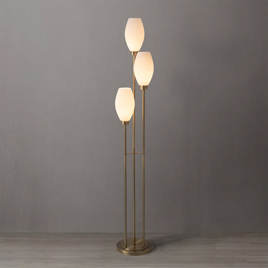 Nova California Willows 71in 3-Light Floor Lamp | Mid-Century Modern Weathered Brass and White Glass | Living Room Corner & Reading | Model 2710798WB