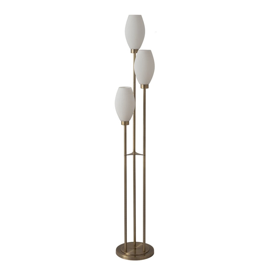 Nova California Willows 71in 3-Light Floor Lamp | Mid-Century Modern Weathered Brass and White Glass | Living Room Corner & Reading | Model 2710798WB