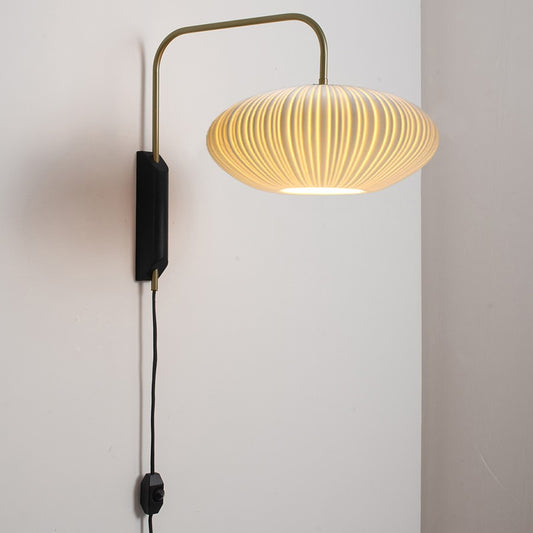 Nova California Sea Urchin 1-Light Wall Sconce | Mid-Century Weathered Brass and Matte Black with Natural Bone Porcelain Shade | Model 3010801WB