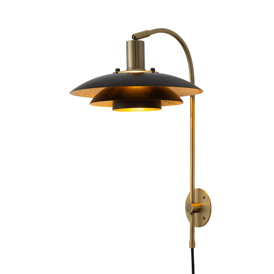 Nova California Rancho Mirage 1-Light Wall Sconce | Mid-Century Modern Matte Black and Weathered Brass Steel | Bedroom & Hallway | Model 3010824MB