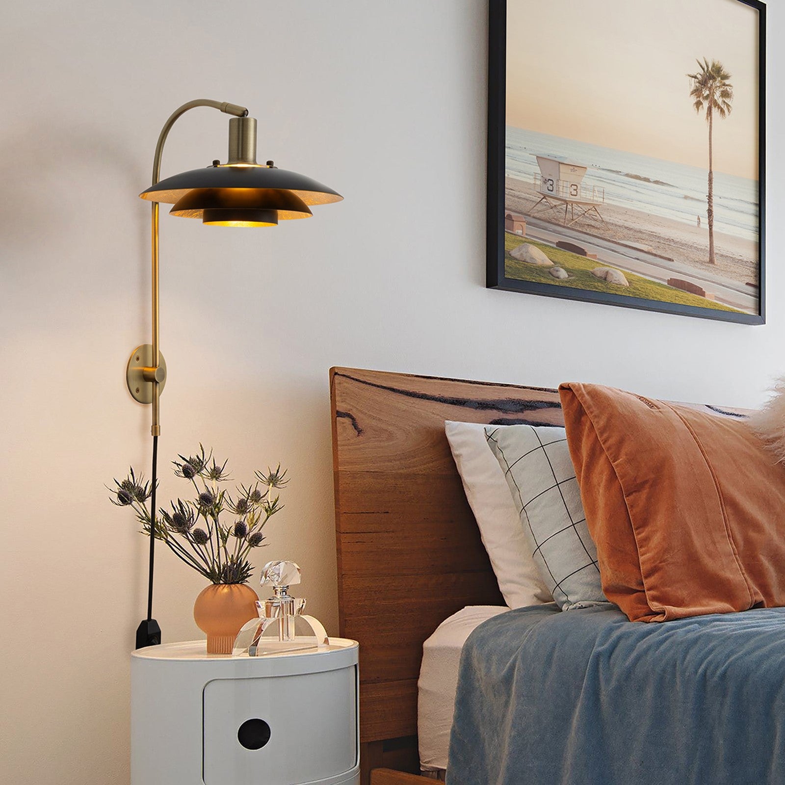 Nova California Rancho Mirage 20in Wall Sconce | Mid-Century Weathered Brass and Matte Black Steel | Living Room & Bedroom | Model 3010824WB
