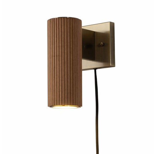 Nova California Tambo 11in 1-Light Wall Sconce | Natural Ash Wood and Weathered Brass with White Linen Shade | Living Room & | Model 3010832LW