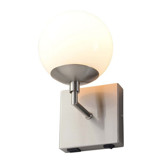 Nova California Globe 10in 1-Light Wall Sconce | Modern Satin Nickel and Opal White Glass | Bedside & Hallway | 800 Lumens, 2700K | Model 301085SN