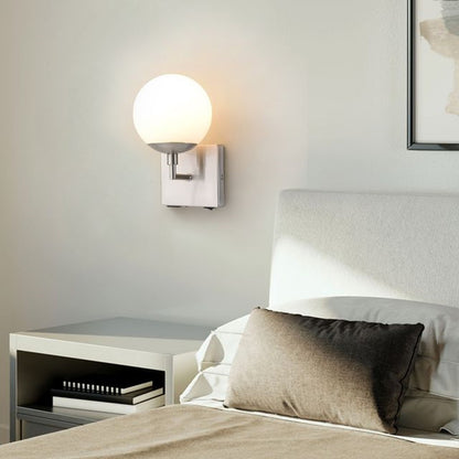 Nova California Globe 10in 1-Light Wall Sconce | Modern Satin Nickel and Opal White Glass | Bedside & Hallway | 800 Lumens, 2700K | Model 301085SN