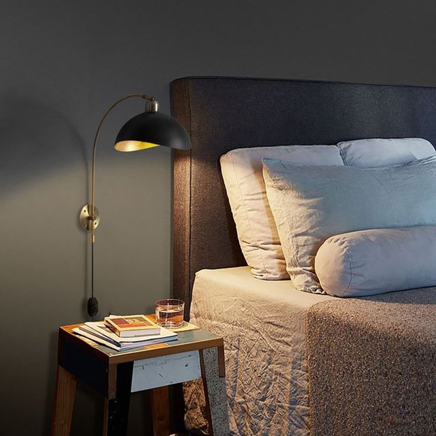 Nova California Luna Bella 16in 1-Light Wall Sconce | Mid-Century Modern Black Weathered Brass and Gold Leafing Steel | Living Room | Model 3011017WB