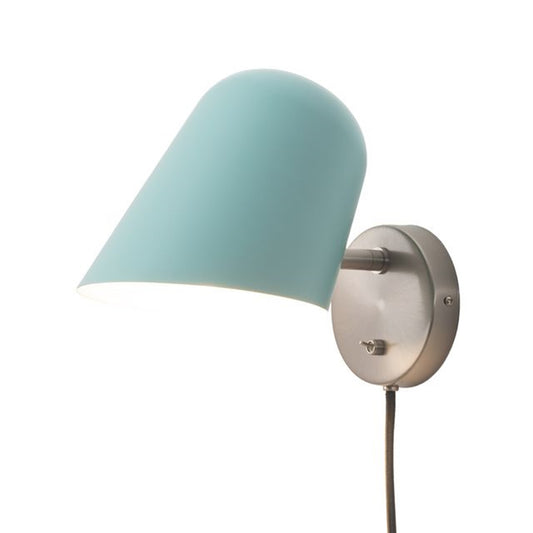 Nova California Culver Plug-in Wall Sconce | Mid-Century Modern Satin Nickel and Pool Blue Steel Shade | Bedroom & Study | Model 3011589BL