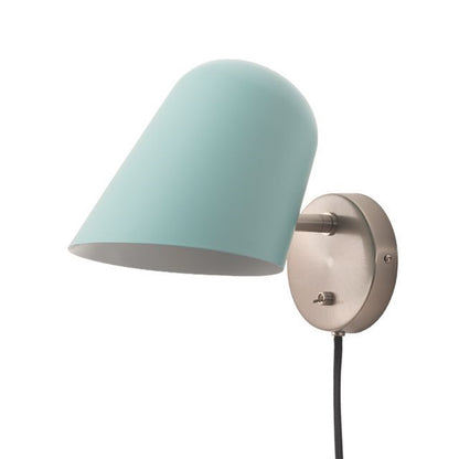 Nova California Culver Plug-in Wall Sconce | Mid-Century Modern Satin Nickel and Pool Blue Steel Shade | Bedroom & Study | Model 3011589BL