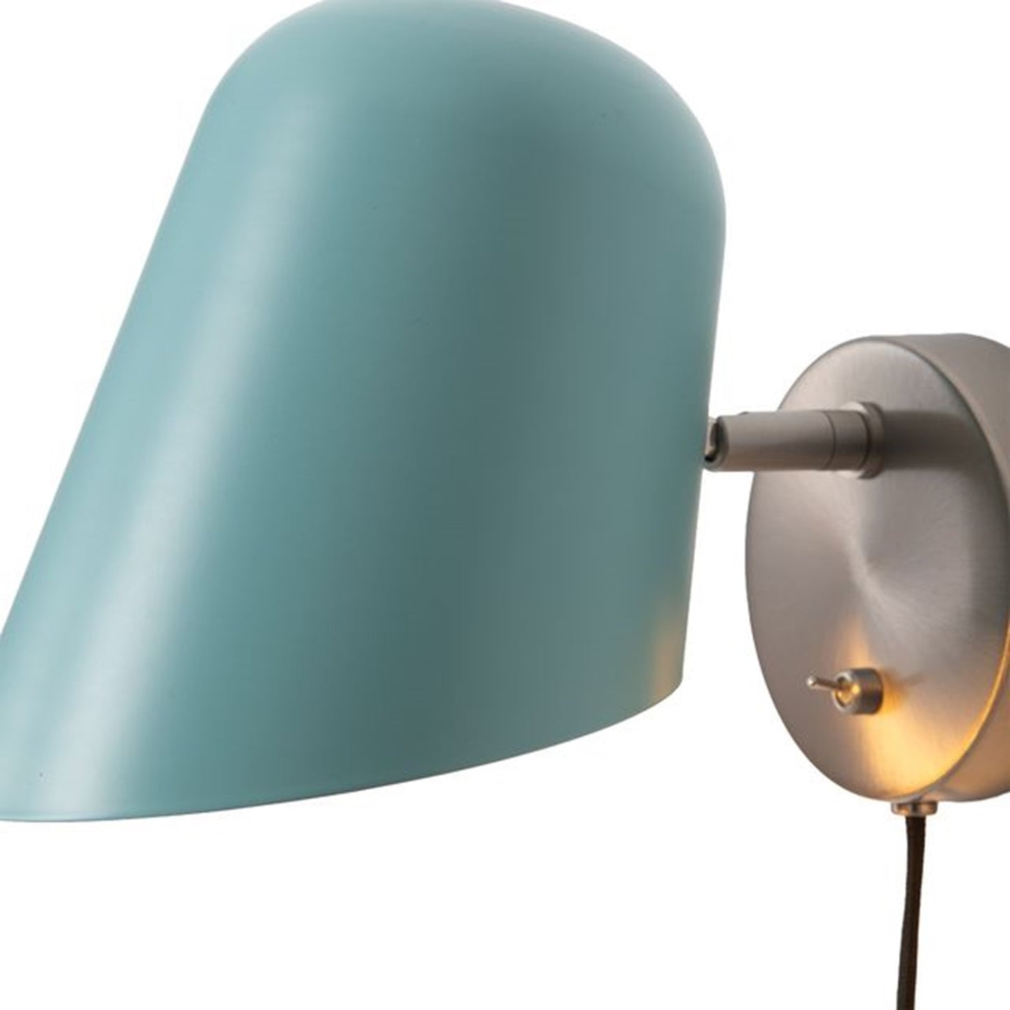 Nova California Culver Plug-in Wall Sconce | Mid-Century Modern Satin Nickel and Pool Blue Steel Shade | Bedroom & Study | Model 3011589BL