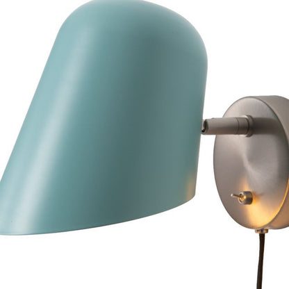 Nova California Culver Plug-in Wall Sconce | Mid-Century Modern Satin Nickel and Pool Blue Steel Shade | Bedroom & Study | Model 3011589BL
