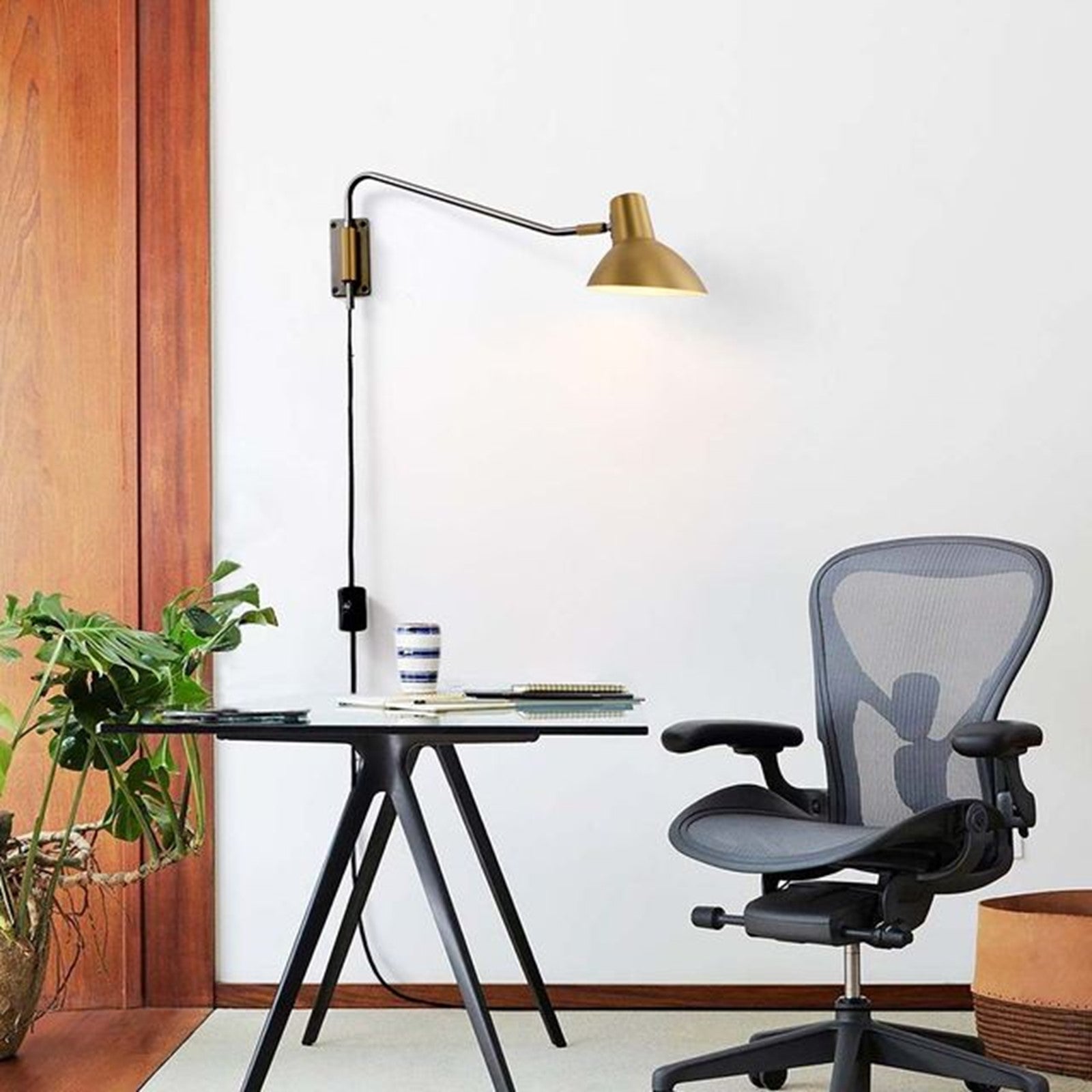Nova California Swing 24in 1-Light Wall Sconce | Mid-Century Brushed Brass and Gunmetal White Steel | Bedroom & Reading Nook | Model 3011631BB