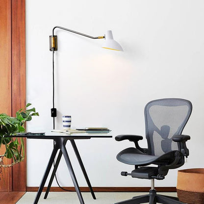 Nova California Swing 24in 1-Light Wall Sconce | Mid-Century Gunmetal White Steel | Bedroom & Reading Nook | 7 x 24 x 10 in | Model 3011631GMW