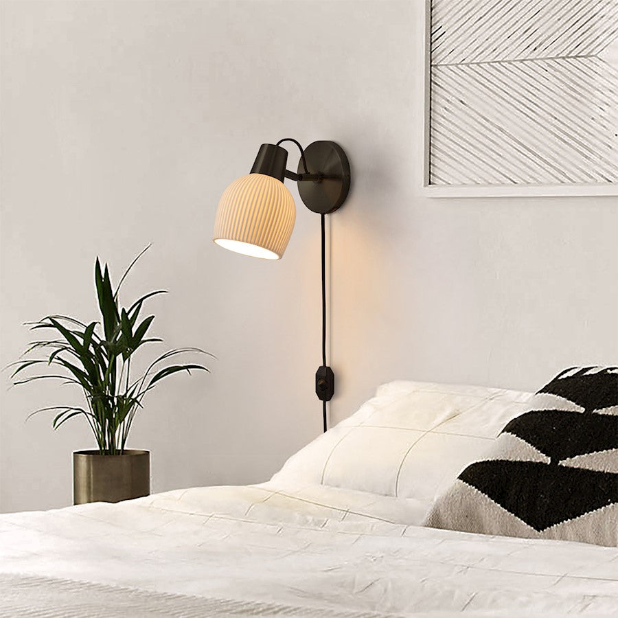 Nova California Petaluma 10in 1-Light Wall Sconce | Transitional Matte Black and Bone Porcelain | Bedroom & Hallway | Model 3011645MB