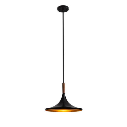 Nova California Lodi 13in 1-Light Pendant | Mid-Century Matte Black Steel and Walnut Wood with Hammered Gold Leaf Interior | Model 3110500MB