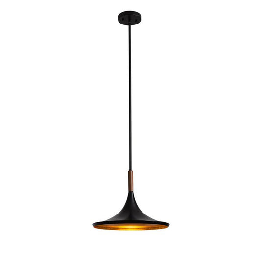 Nova California Lodi 13in 1-Light Pendant | Mid-Century Matte Black Steel and Walnut Wood with Hammered Gold Leaf Interior | Model 3110500MB