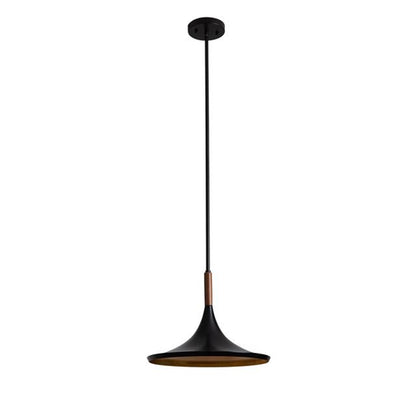 Nova California Lodi 13in 1-Light Pendant | Mid-Century Matte Black Steel and Walnut Wood with Hammered Gold Leaf Interior | Model 3110500MB