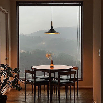 Nova California Lodi 13in 1-Light Pendant | Mid-Century Matte Black Steel and Walnut Wood with Hammered Gold Leaf Interior | Model 3110500MB