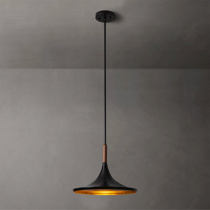 Nova California Lodi 1 Light 13" Pendant, Black/Walnut/Black/Gold