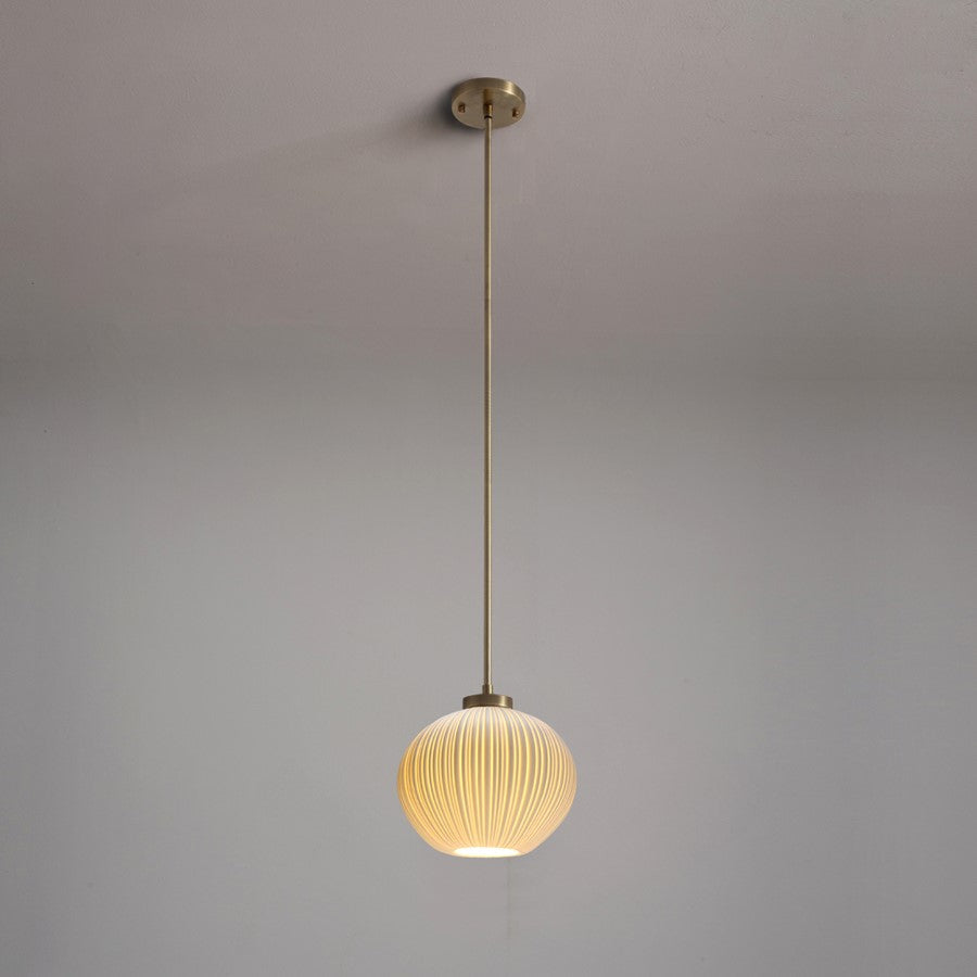 Nova California Bone Porcelain Sea Urchin 15in 1-Light Pendant | Mid-Century Modern Weathered Brass and Natural Bone Porcelain | Model 3110801WB