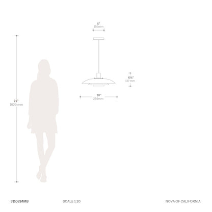 Nova California Rancho Mirage 15in 1-Light Pendant | Mid-Century Modern Matte Black and Weathered Brass Steel | Kitchen Island & | Model 3110824MB