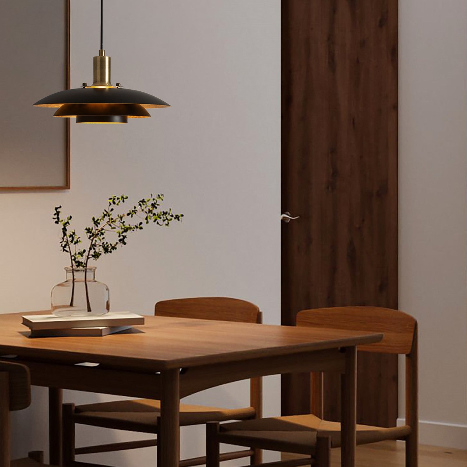 Nova California Rancho Mirage 12in 1-Light Pendant | Mid-Century Modern Weathered Brass and Matte Black Steel with Gold-Leaf Shade | Model 3110824WB