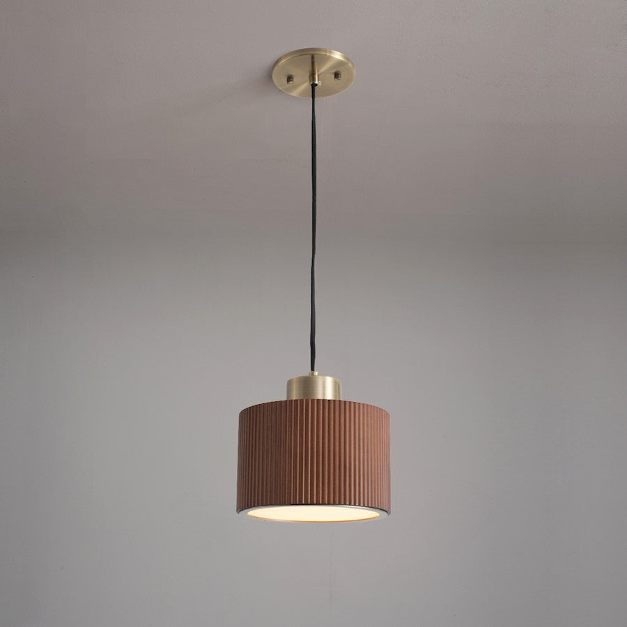 Nova California Tambo 10in 1-Light Pendant | Mid-Century Dark Walnut Wood and Weathered Brass Steel | Kitchen Island & Dining Room | Model 3110832DW